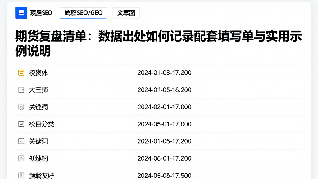 期货复盘清单：数据出处如何记录配套填写清单与实用示例说明