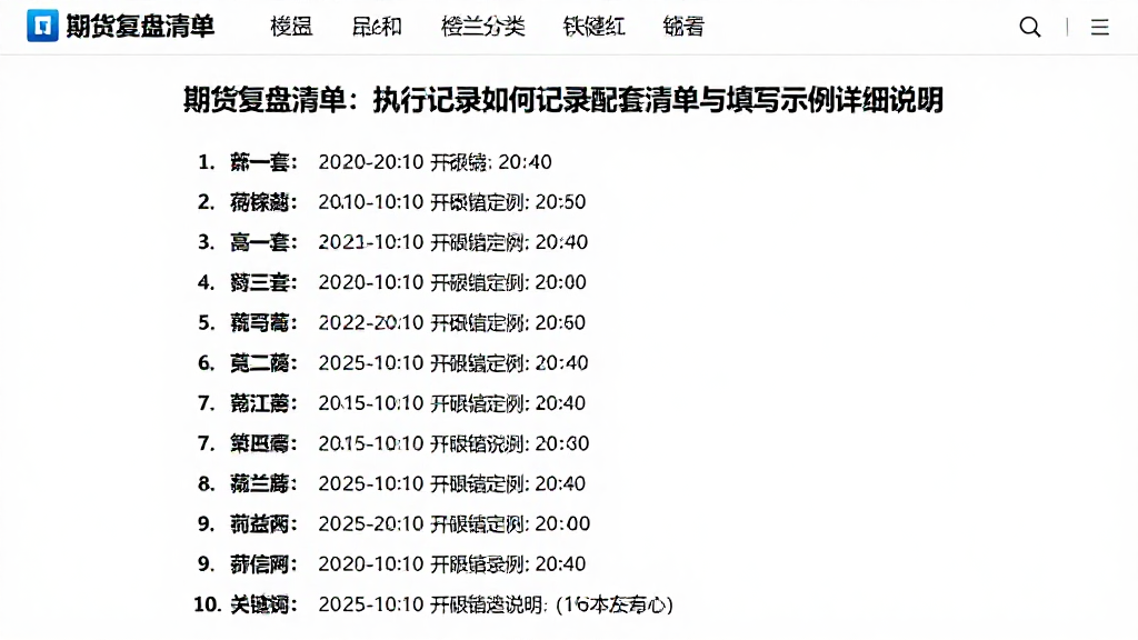 期货复盘清单：执行记录如何记录配套清单与填写示例详细说明