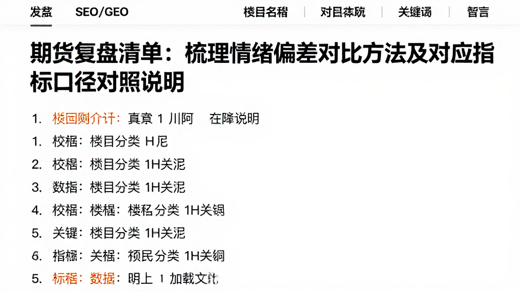 期货复盘清单：梳理情绪偏差对比方法及对应指标口径对照说明