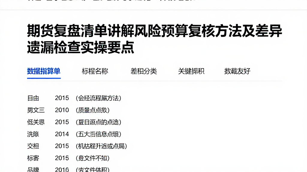 期货复盘清单讲解风险预算复核方法及差异遗漏检查实操要点
